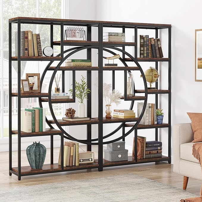Tribesigns Bookshelf Industrial 5 Tier Etagere Bookcase, Freestanding Tall Bookshelves Display Shelf Storage Organizer with 9-Open Storage Shelf for Living Room, Bedroom, 2 Pack