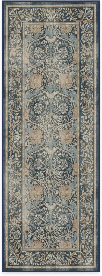 RUGGABLE x Morris & Co Machine Washable Runner Rug – Honeysuckle & Tulip Blue 2.5x7, Stain-Resistant, Non-Slip – Washable Rug for Hallway, Entryway, Living Room & Kitchen–with Standard Pad