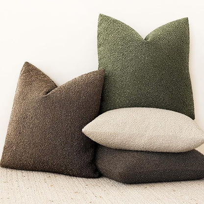 Foindtower Pack of 2 Textured Boucle Throw Pillow Covers Accent Solid Decorative Pillow Cases Cozy Woven Couch Cushion Case for Sofa Bedroom Living Room Home Decor 20x20 Inch Chocolate