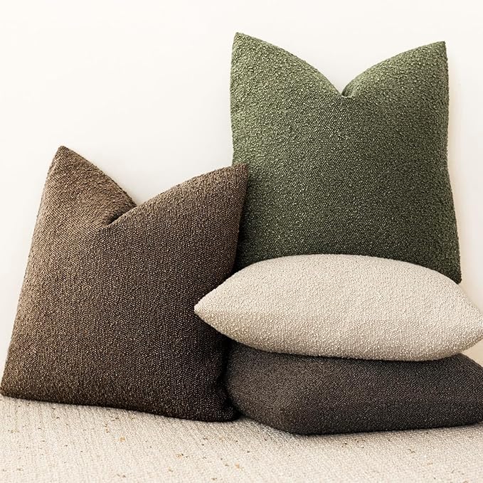 Foindtower Set of 2, Decorative Textured Boucle Throw Pillow Covers Accent Solid Pillow Cases Neutral Soft Couch Cushion Case for Chair Sofa Bedroom Living Room Home Decor 26x26 Inch Chocolate