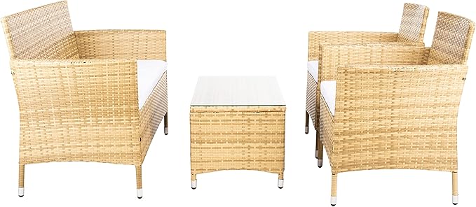 SAFAVIEH Outdoor Collection Bandele Natural/White Cushion 4-Piece Conversation Patio Set PAT7506D