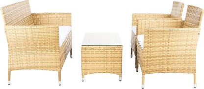 SAFAVIEH Outdoor Collection Bandele Natural/White Cushion 4-Piece Conversation Patio Set PAT7506D