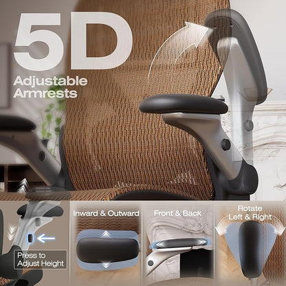 ELABEST X100 Ergonomic Office Chair with Footrest, Big and Tall Home Desk Chair with 5D Flip-Up Arms, Adjustable 3D Lumbar Support,High Back Rolling Computer Chair, Swivel Mesh Chairs
