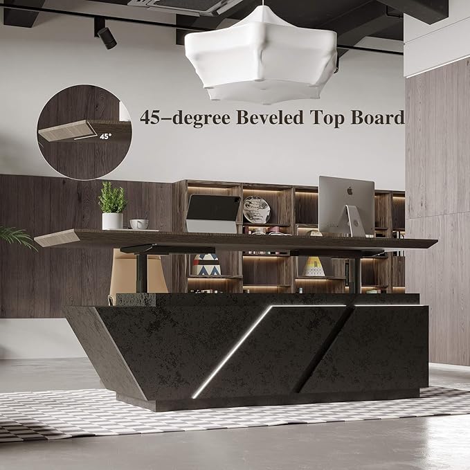 SAINTCY Adjustable Executive Desk - Luxury L Shaped Desk with Drawers, Large Table with File Cabinets, Executive Office Desks with LED Light Strip Home Office Desk for Professionals
