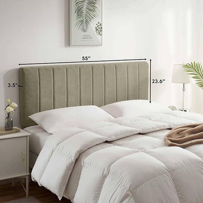 Upholstered Full Headboard - Easy Assemble Channel Stitched Headboard Full Size - Wall Mounted Headboard with 3D Soundproof Wall Panels Peel & Stick Floating Headboards for Full Size Bed - Olive Green