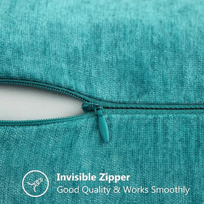 decorUhome Chenille Soft Throw Pillow Covers 12x20 Set of 2, Lumbar Velvet Farmhouse Neutral Decorative Euro Pillow Covers with Stitched Edge for Couch Sofa Bed Home Decor, Turquoise