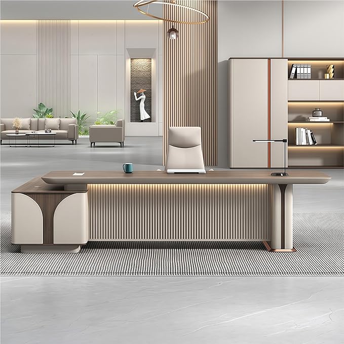 Modern L Shaped Desk, 126.0 inch Large Desk with Storage, Executive Desks for Home Office No Installation Required with Drawers and Lockable