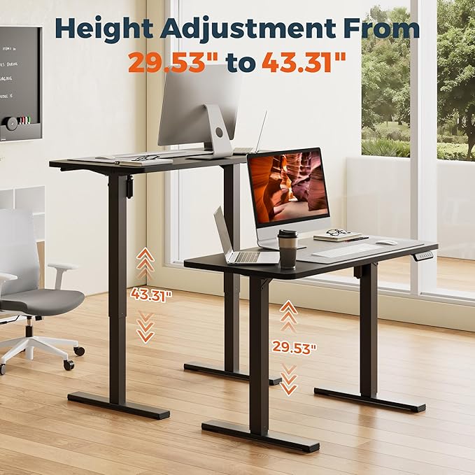 One-Piece Standing Desk 47 x 24 Inches, Small Adjustable Height Desk， Electric Sit Stand Desks Home Office Computer Workstation, Black
