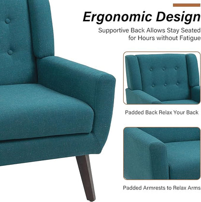 Accent Chair, Modern Fabric Armchair for Living Room, Comfy Upholstered Arm Chair Tufted for Indoor Bedroom Office Room (Light Blue)