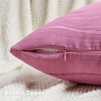 FUTEI Hot Pink Chenille Decorative Throw Pillow Covers 18x18 Inch Set of 2,Soft Embossed Striped Textured Cushion Case,Modern Home Decor for Couch Bed Living Room