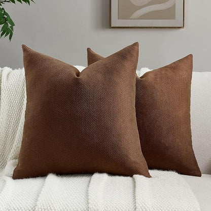 FUTEI Dark Brown Chenille Throw Pillow Covers 26x26 Inch Set of 2,Soft Wide Chevron Textured Euro Pillow Shams,Farmhouse Home Decor for Couch Bed Living Room