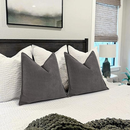 ZWJD Rustic Gray Pillow Covers 22x22 Set of 2 Chenille Throw Pillow Covers with Elegant Design Soft and Luxurious Decorative Throw Pillows for Couch, Bed, and Home Decor