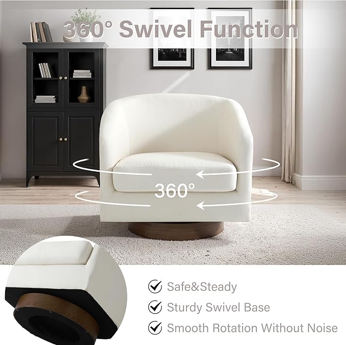 Lumibee Swivel Accent Chairs Set of 2, Chenille Fabric Swivel Barrel Chairs for Living Room, Modern Comfy Upholstered Round Armchairs Single Sofa Chairs for Bedroom, Club-Beige