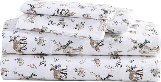 Eddie Bauer - Full Sheets, Cotton Flannel Bedding Set, Brushed For Extra Softness, Cozy Home Decor (Woodland Friends, Full)