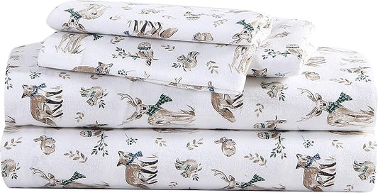 Eddie Bauer - Queen Sheets, Cotton Flannel Bedding Set, Brushed For Extra Softness, Cozy Home Decor (Woodlands Friends, Queen)
