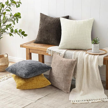 decorUhome Christmas Cream White Chenille Throw Pillow Covers 24x24 Set of 2 Thick Textured Slubby Couch Pillow Covers Farmhouse Accent Modern Neutral Decorative Pillow Cases for Bed Sofa Living Room