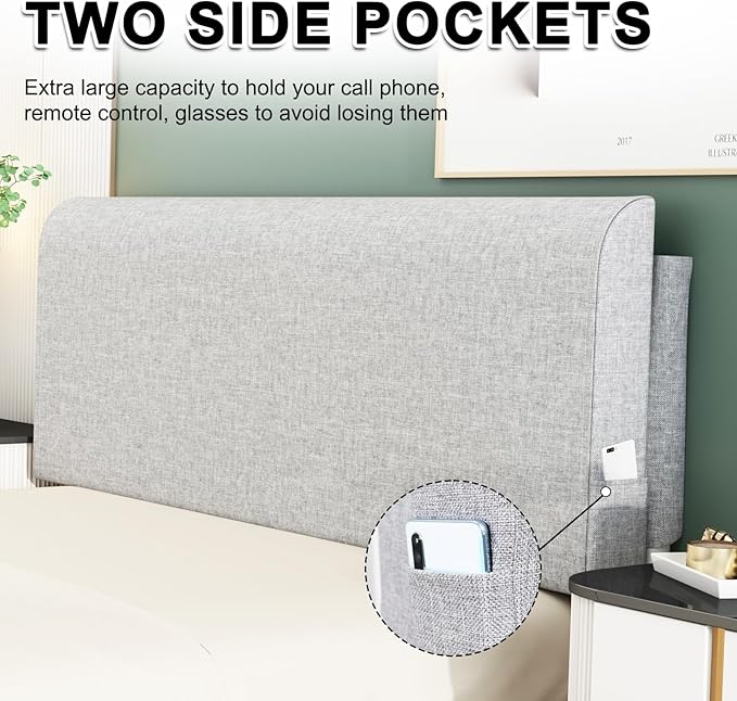 Upholstered Twin Headboard, No Tools Needed, Wall Mounted Headboard with Removeable Washable Linen, Multi-Functional Backrest (Grey)