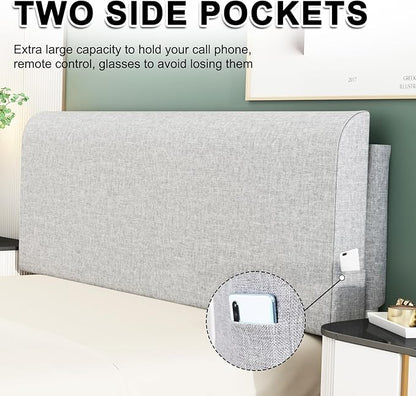Upholstered Twin Headboard, No Tools Needed, Wall Mounted Headboard with Removeable Washable Linen, Multi-Functional Backrest (Grey)