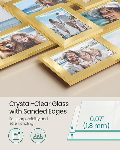 SONGMICS 4x6 Collage Picture Frames, 12-Pack Photo Collage Frame for Wall Decor, Glass Front, Assembly Required, Christmas Gift, Pale Gold URPF022A01