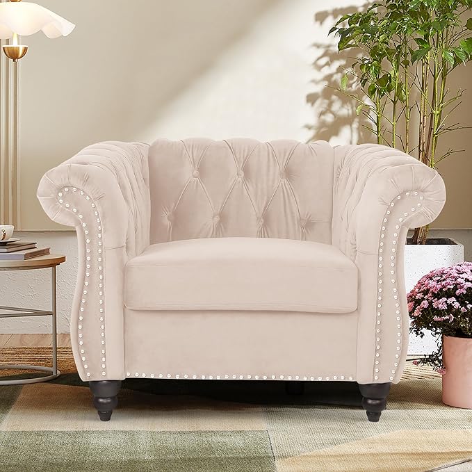 Velvet Sofa Couches Set, 3-Piece Mid Century Modern Upholstered Couch with Cushions, Home Sofa Sectional Furniture Sets, Comfy Tufted Chesterfield Couches for Living Room, Bedroom, Office