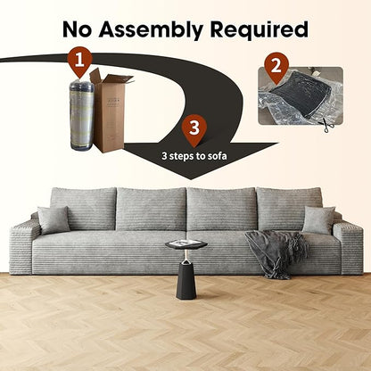 140.2" Cloud Modular Gray Sofa, 4-Seater Upholstered Couches for Living Room, Modern Minimalist Deep Seat Boneless Couch, No Assembly Required, Plush Corduroy Fabric
