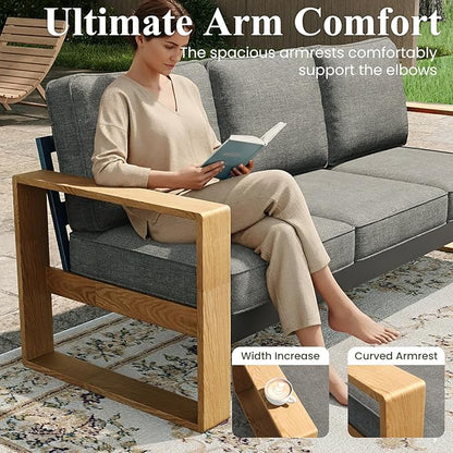 LayinSun Aluminum Patio Furniture Set 2 Seat Loveseat, Oversized Seat with Hight Back, Outdoor Conversation Sets for Porch, Balcony, Deck