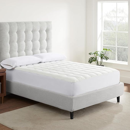 Serta Air Dry Extra Comfort Performance Fabric Quilted Mattress Pad, Cooling and Breathable Mattress Cover, Moisture Wicking Protection with 15" Deep Pocket, Twin, White