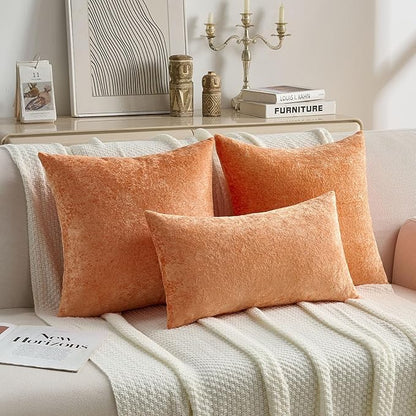 FUTEI Orange Flannel Throw Pillow Covers 20x20 Inch Set of 2,Soft Dimensional Textured Cushion Cases,Modern Home Decor for Couch Living Room
