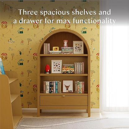 Babyletto Bondi Bookcase | Space-Saving Storage for Small Rooms, Kids Bedroom & Living Room | GREENGUARD Gold Certified Book Case | Assembled Wooden Book Shelf with Adjustable Shelf & Drawer - Honey