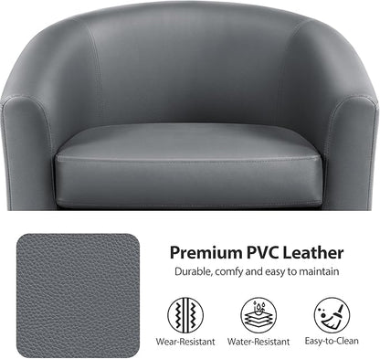 Yaheetech Barrel Chairs, Faux Leather Chairs, Modern Leather Club Chairs Comfy Gray Accent Chairs with Sturdy Wood Legs for Living Room/Bedroom/Reading Room/Waiting Room, Gray, Set of 2