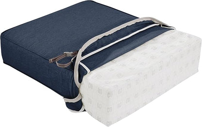 Classic Accessories Montlake Water-Resistant 25 x 25 x 5 Inch Square Outdoor Seat Cushion, Patio Furniture Chair Cushion, Heather Indigo Blue, Outdoor Cushion Cover