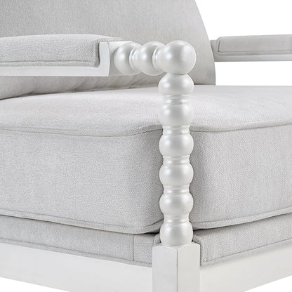 Morden Fort Linen Fabric Spindle Accent Chair with Wood Frame, French Style Accent Chairs with Padded Spring Seat and Armrest Pads, Brushed Base for Living Room Bedroom Farmhouse Office Balcony