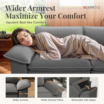 157-Inch U Shaped Sectional Sofa with Cloud Cushions, Deep Seat Modular Couch Set w/ 6 Seats & 2 Ottomans, Removable Arms, Plush Corduroy Upholstery for Living Room, Apartment - Gray