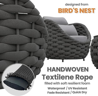 Aluminum Woven Rope Patio Furniture Set: 6 Pieces Assembled Outdoor Conversation Sofa Set for 7 - Modern Metal Couch Set Cushioned - All Weather Porch Seating for Deck Garden Lanai Hotel Resort
