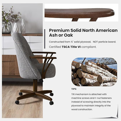 Chromcraft Set of 2 Swivel Tilt Chairs, Luxe Wooden Arm All-Metal Pedestal Base Chairs with Wheels for Kitchen