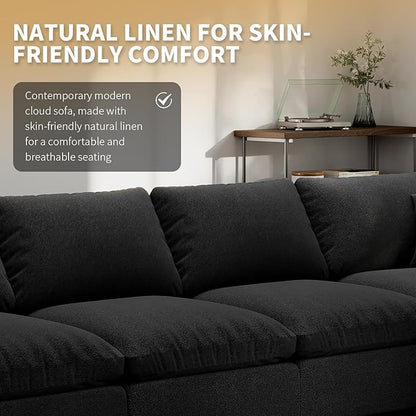 Modern Sectional Linen Cloud Couch for Living Room Armless Modular Filled-Down Sofas,Detachable Couch Cushion Covers,Cozy Feather Down Sofa for Apartment Black