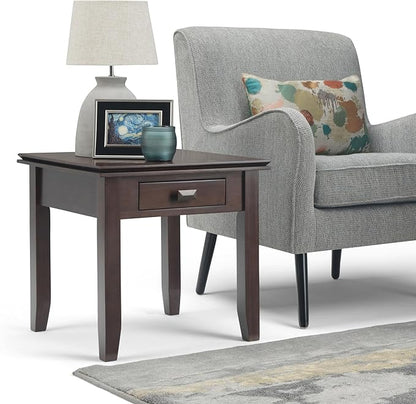 SIMPLIHOME Artisan SOLID WOOD 21 inch Wide Square Transitional End Side Table in Tobacco Brown for the Living Room and Bedroom