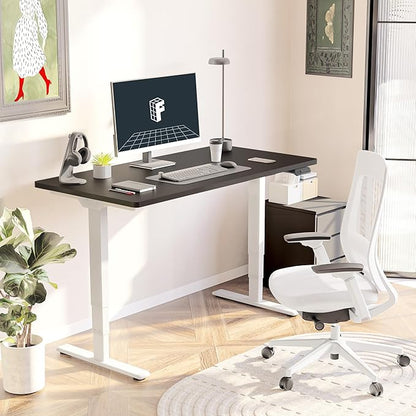 FLEXISPOT E6 Standing Desk 3 Stages Dual Motor Electric 60x24 Inch Whole-Piece Board Height Adjustable Electric Sit Stand Desk(White Frame + Black Desktop, 2 Packages)