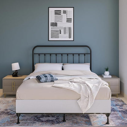 Vintage Metal Headboards, Adjustable Height Iron Frame, Farmhouse Rustic Style, Elegant and Durable Design, Easy Assembly, Universal Fit for Kids & Adults, Queen Size, Black Finish
