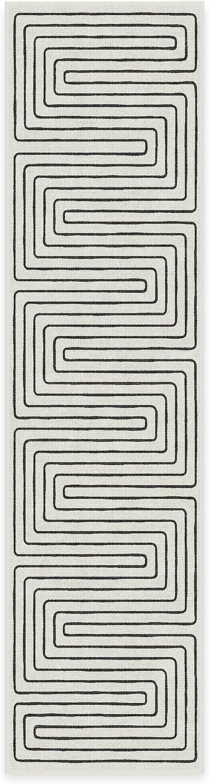 RUGGABLE x Jonathan Adler Machine Washable Modern Runner Rug – Labyrinth Black/Ivory 2.5x10, Stain-Resistant, Non-Slip – Washable Rug for Hallway, Entryway, Living Room & Kitchen–with Standard Pad