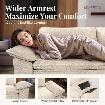 87-Inch L Shaped Sectional Sofa with Cloud Cushions, Deep Seat Modular Couch Set w/ 3 Seats & 1 Ottomans, Removable Arms, Plush Chenille Upholstery for Living Room, Apartment - Beige