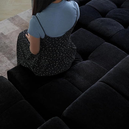WJShome 144" Sectional Couches for Living Room,Modular Sectional Sofa, U Shaped Couch, Linen Deep Seat Cloud Couches with Pillow for Living Room,Black