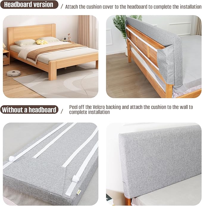 Upholstered Twin Headboard, No Tools Needed, Wall Mounted Headboard with Removeable Washable Linen, Multi-Functional Backrest (Grey)