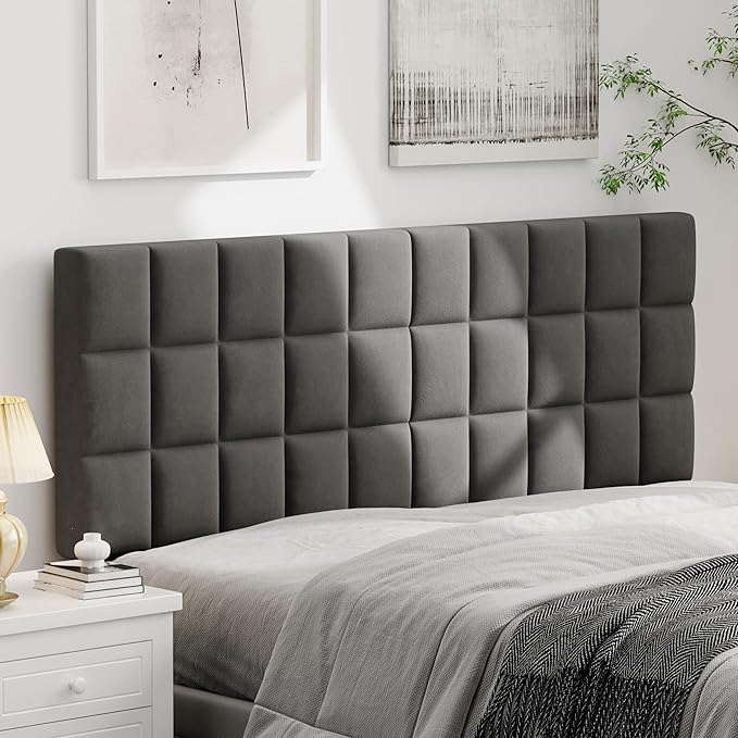 Andeworld Velvet Upholstered Tufted Queen Size Headboard,Wood Head Board with Metal Legs, Adjustable Height from 42” to 56”, Bed Headboard in Modern Design,Backboard for Bed, Dark Gray