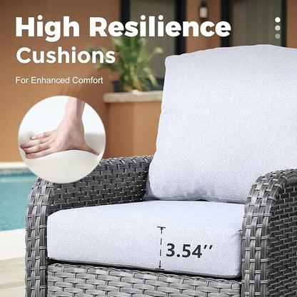 4 Pieces Wicker Patio Furniture - All-Weather PE Wicker Outdoor Conversation Bistro Set Loveseat Chairs with Table,Outdoor Rattan Sofa Chairs High Back Deep Seating,Light Grey