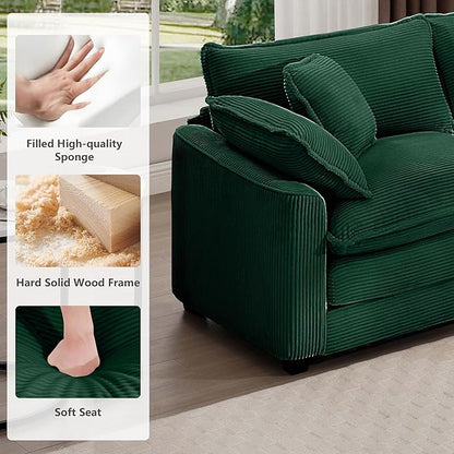 mikibama Luxury 3 Piece Sofa Set, 3-Seater & 2 Single Sofa Set, Modern Corduroy Comfy Cloud Couches Set for Living Room Office with 2 Armrest Pillows and 5 Toss Pillows, Green