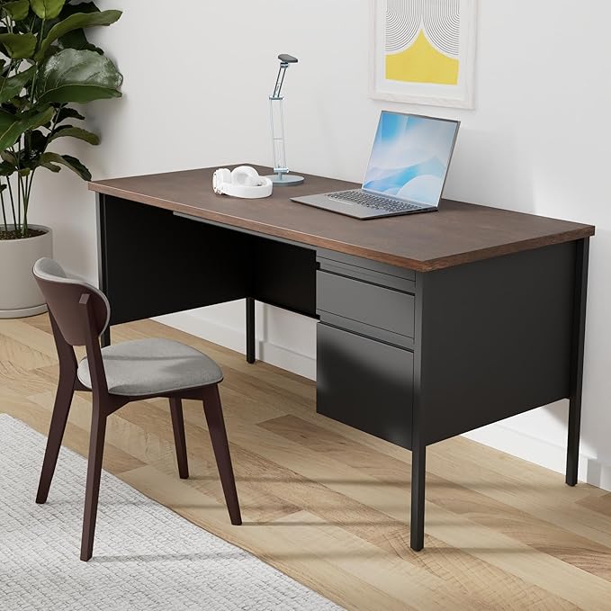 Lorell Single Right Pedestal Desk, 66 by 30 by 29-1/2-Inch, Black Walnut