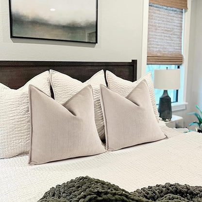 ZWJD Beige Pillow Covers 18x18 Inch Set of 2 Chenille Throw Pillow Covers with Elegant Design Soft and Luxurious Decorative Throw Pillows for Couch, Bed, and Home Decor(Beige)