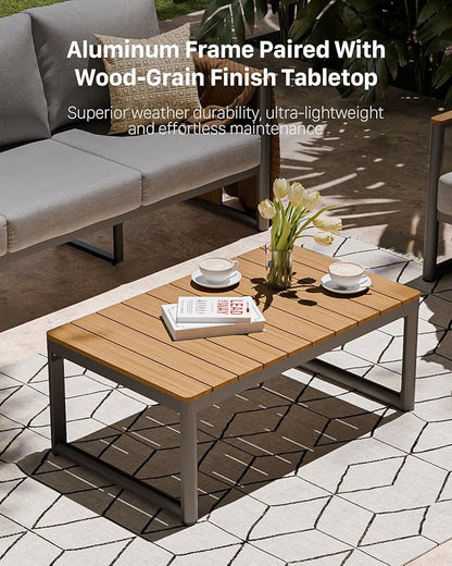 ZANDOR Aluminum Outdoor Patio Furniture Set,5-Piece Sectional Sofa with Coffee Table,Washable Thick Cushions,Modern Patio Conversation Set for Backyard,Garden,Porch,Balcony,Deck,Gray