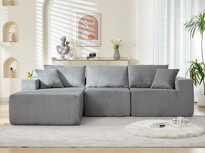 107" Cloud Sectional Couch, Modular Sectional Sofa with L-Shape Chaise, Corduroy Boneless Couch with Deep Seat, Upholstered Sofa for Living Room, No Assembly Required(Left-Facing Chaise, Dark Grey)